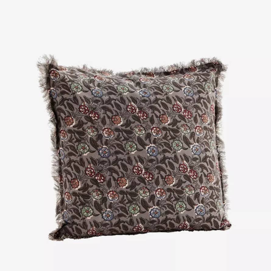 Madam Stoltz Printed Cushion Cover with Fringes - Grey, Olive, Red, Blue & Green 