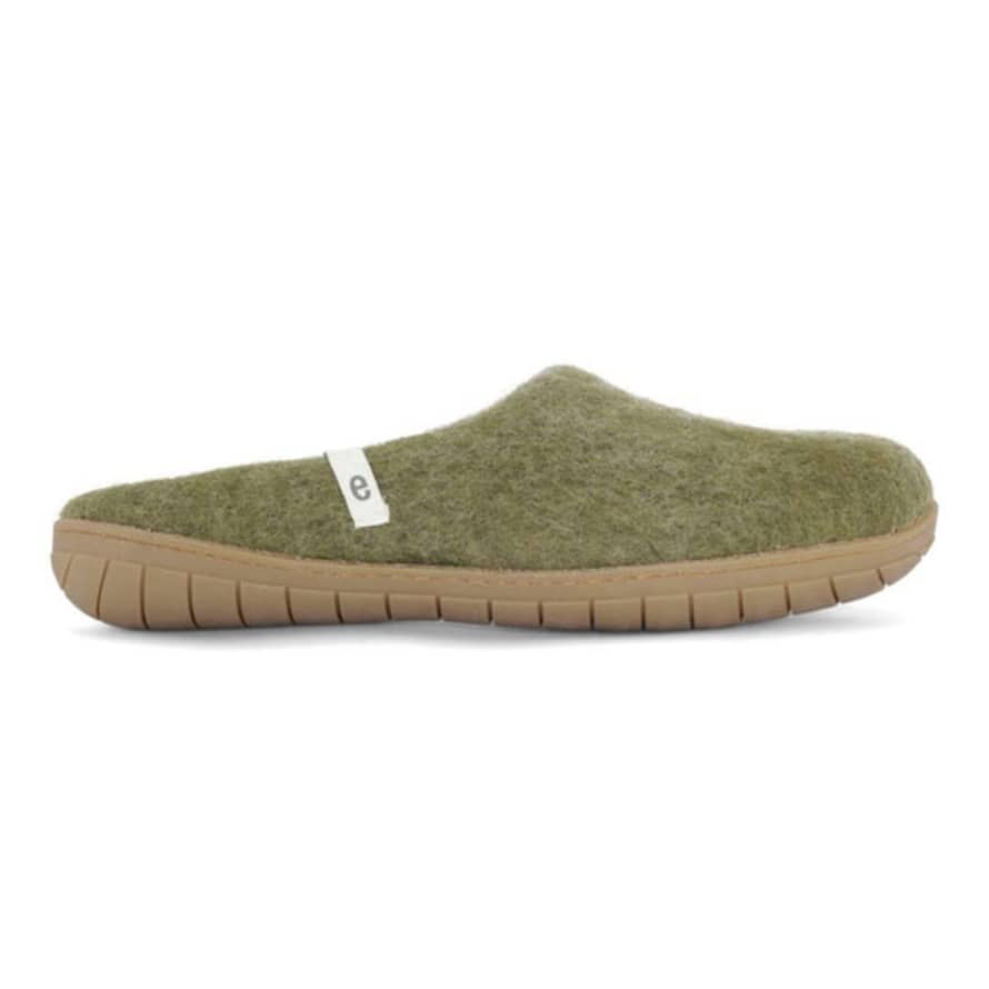 egos Hand-made Moss Green Felted Wool Slippers With Rubber Soles