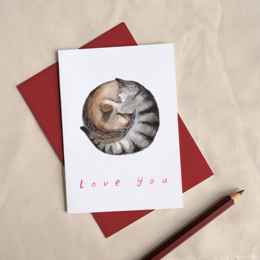 Hattie Buckwell Love You – Cuddling Cats Greetings Card
