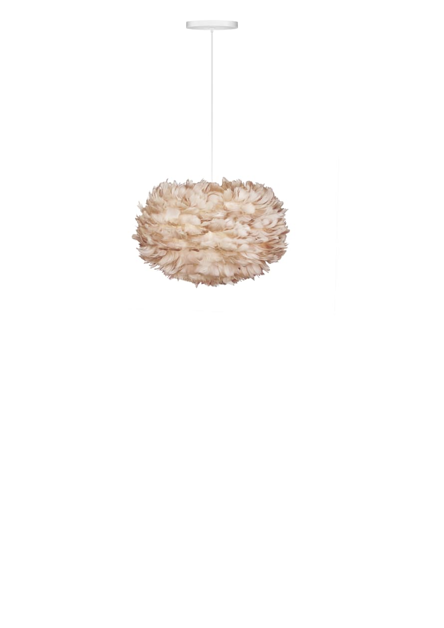 UMAGE Medium Light Brown Feather Eos Pendant Shade with White Rosette Cord Set