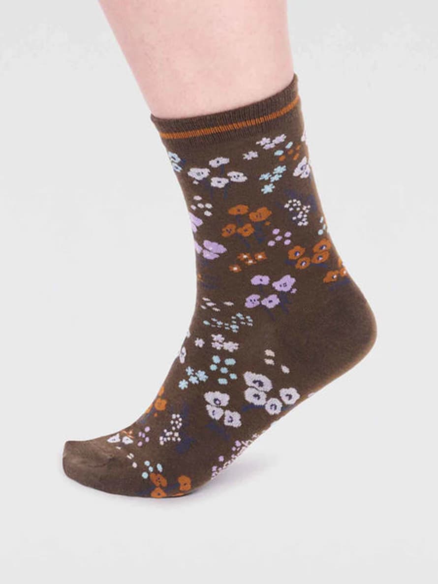 Thought Laney Gots Organic Cotton Floral Socks - Moss Green
