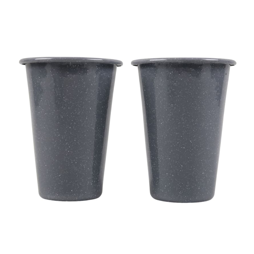 Crow Canyon Home Set of 2 Speckled Enamel Beakers - Grey