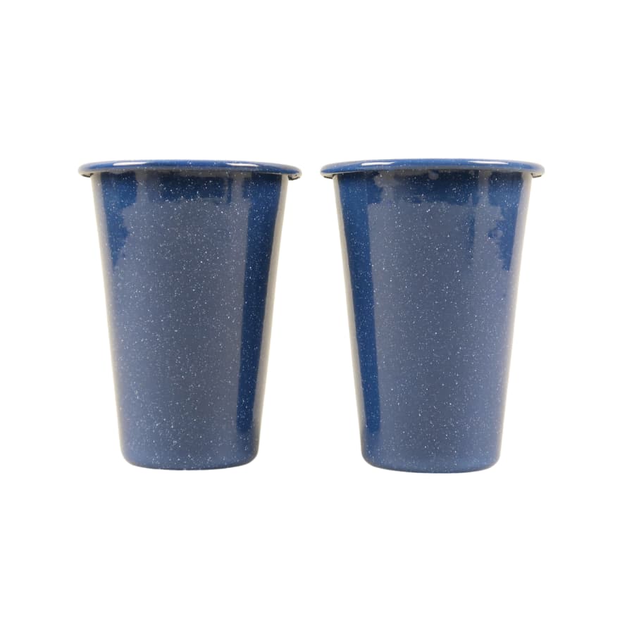 Crow Canyon Home Set of 2 Speckled Enamel Beakers - Blue