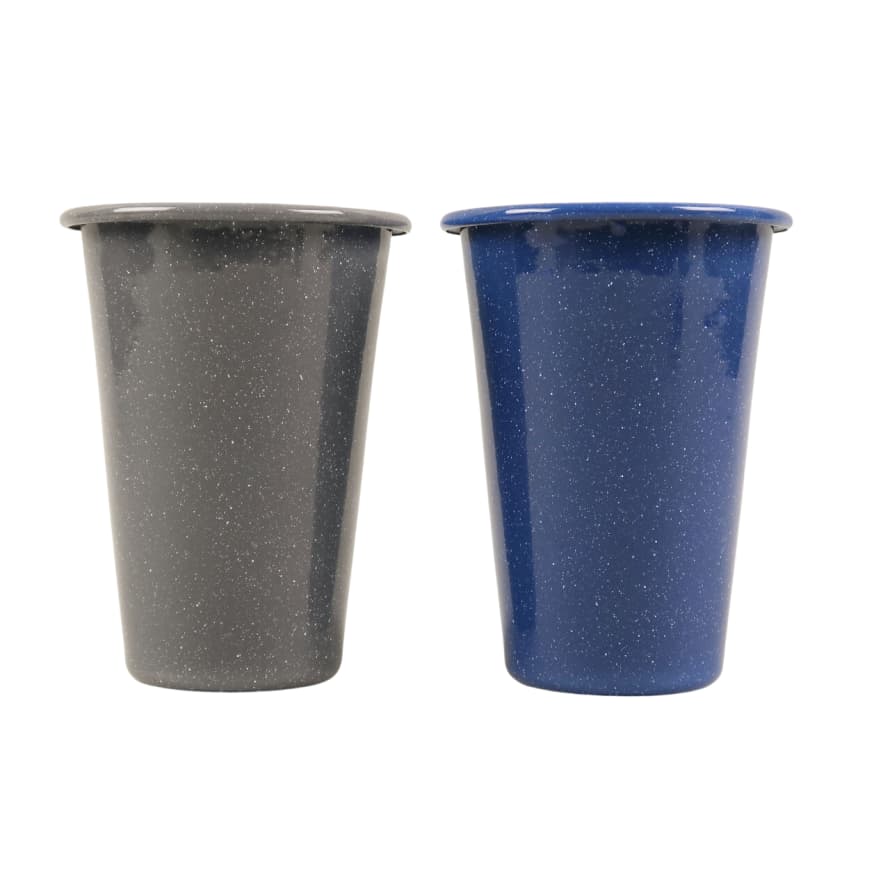 Crow Canyon Home Set of 2 Speckled Enamel Beakers - Grey & Blue