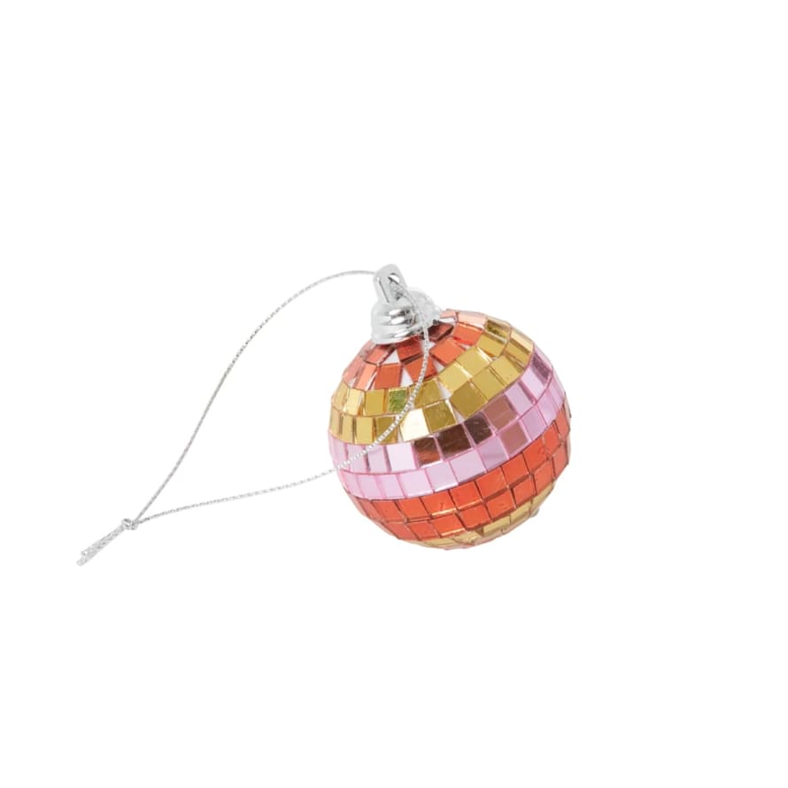rice Pink & Gold Stripe Disco Ball - Small