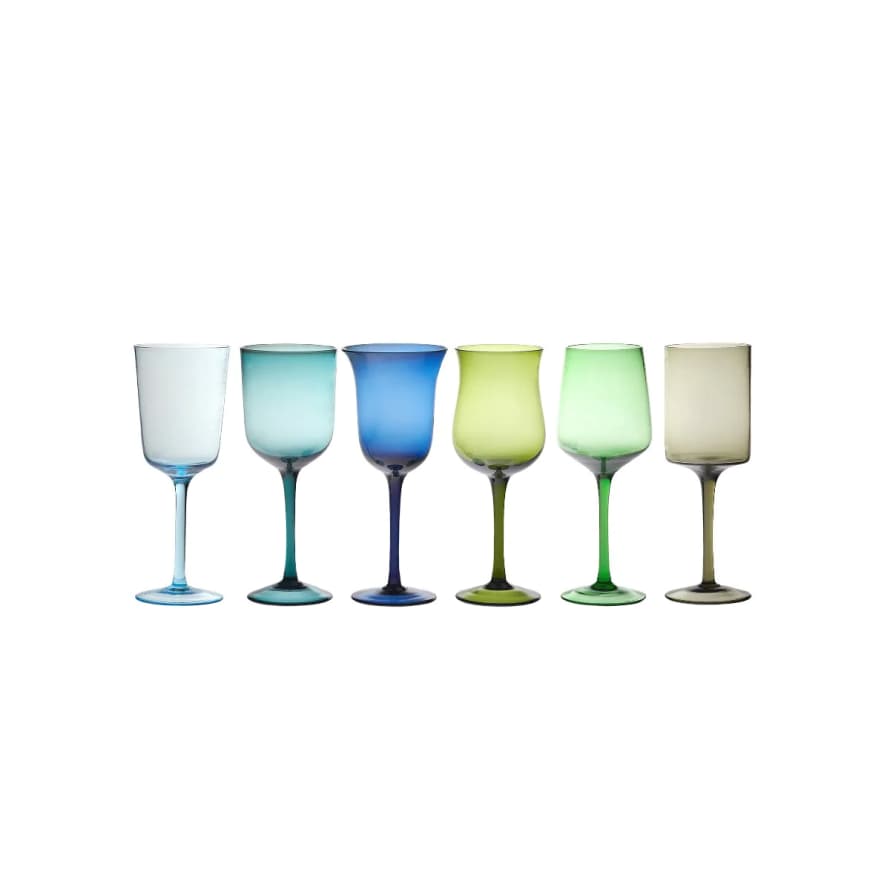 Bitossi Blue & Green Nuance Wine Goblets - Set of 6