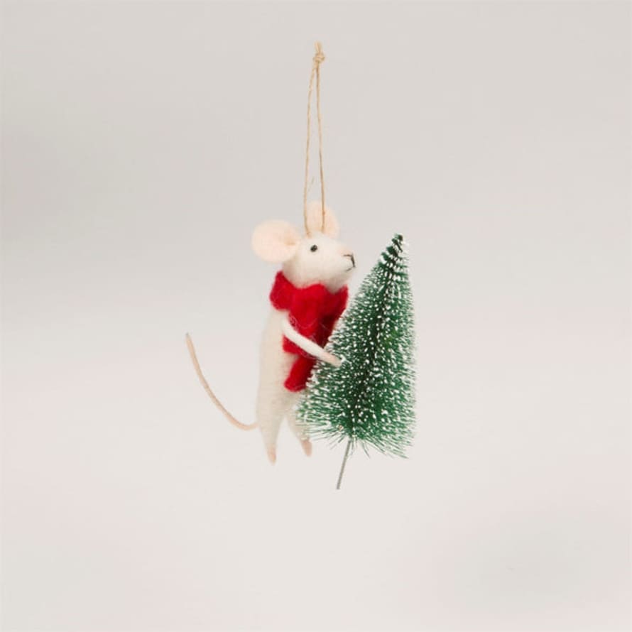 Sass & Belle  Mouse With Christmas Tree Felt Decoration