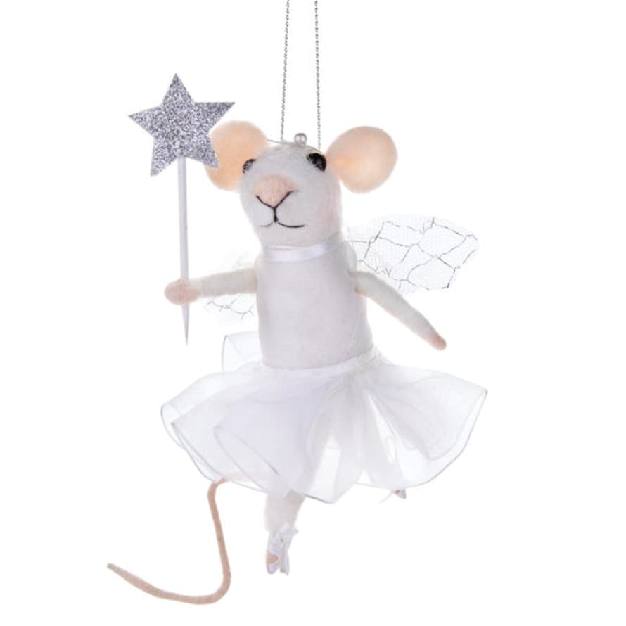 Sass & Belle  Fairy Mouse With Star Wand Felt Hanging Decoration White