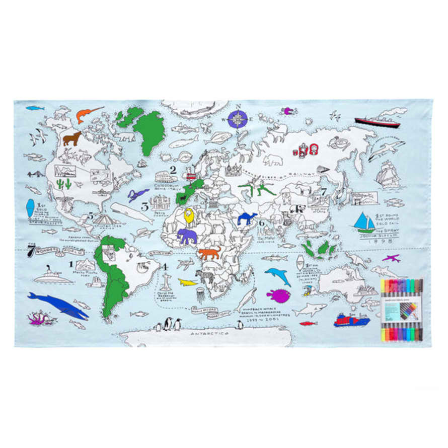 eatsleepdoodle World Map Tablecloth – Colour & Learn