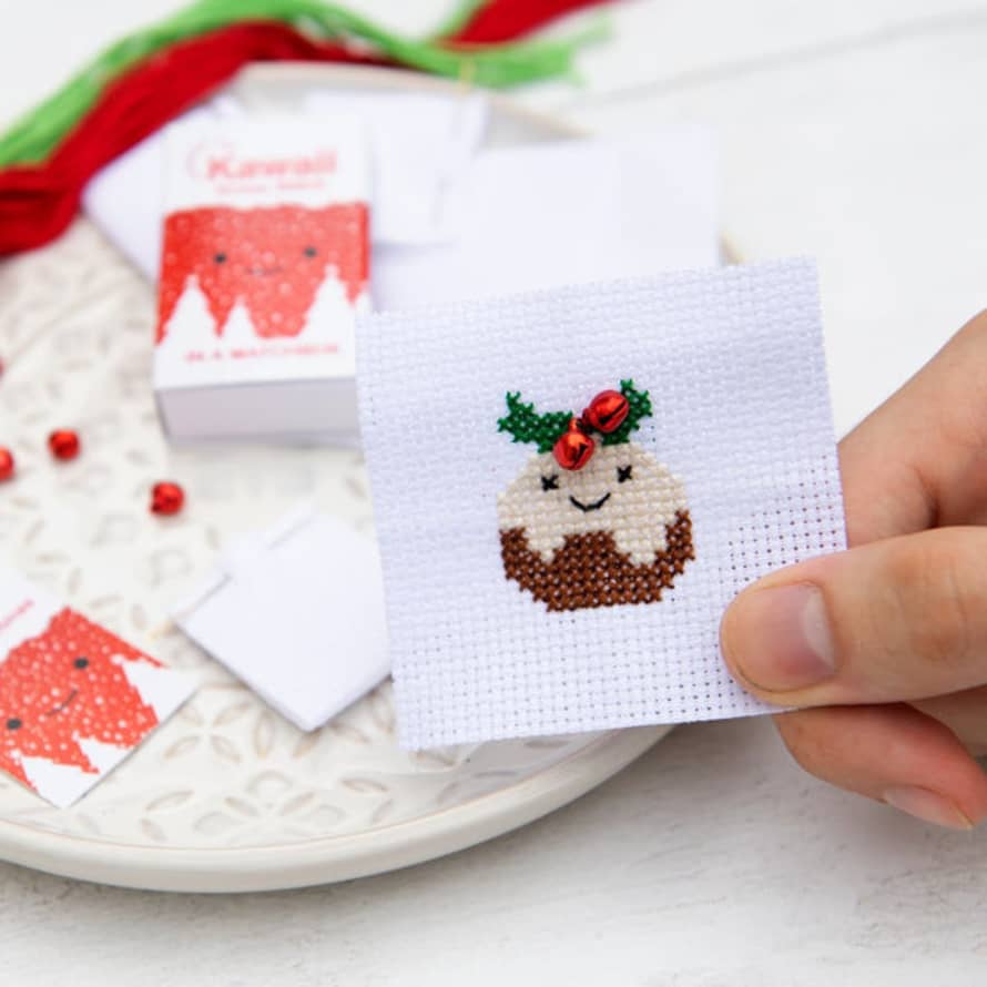 Mint Tea Boutique Kawaii Christmas Pudding Cross Stitch Kit In A Matchbox