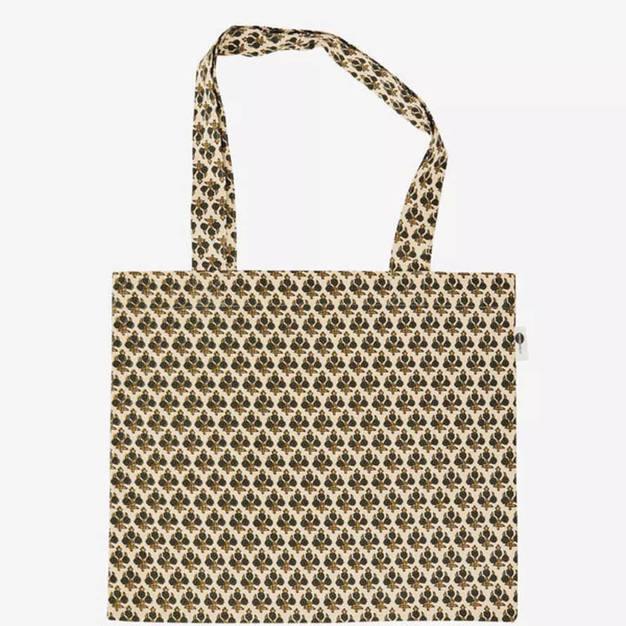 Madam Stoltz Beige, Olive and Mustard Printed Tote Bag