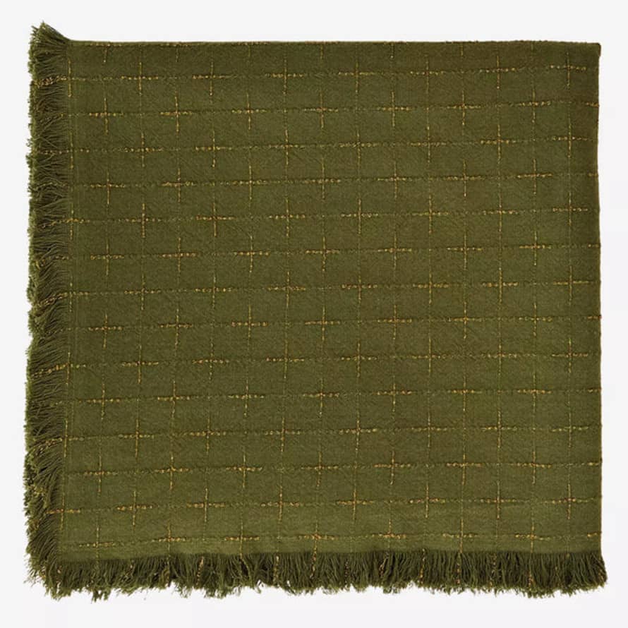 Madam Stoltz Green and Gold Checked Table Cloth