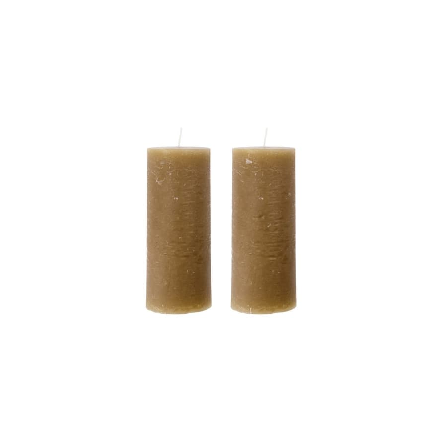 House Doctor Set of 2 Large Rustic Wax Pillar candles in Camel