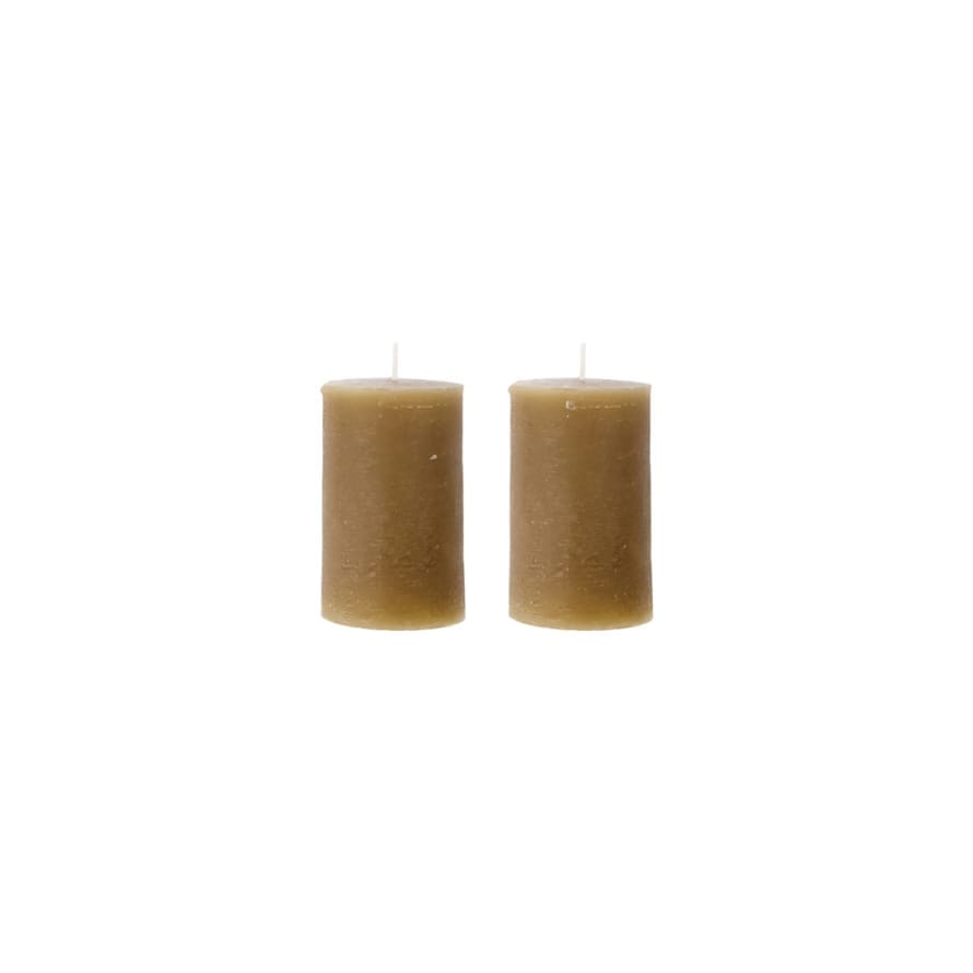 House Doctor Set of 2 Small Rustic Wax Pillar candles in Camel