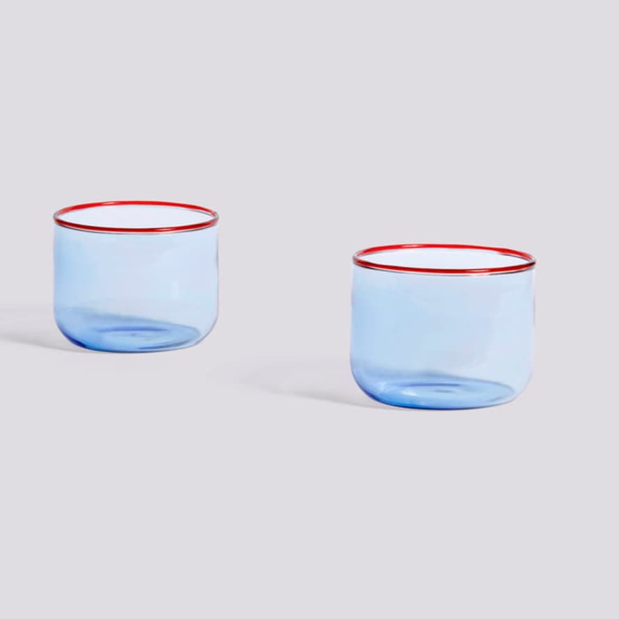 HAY Tint Glass Light Blue With Red Rim Set Of 2