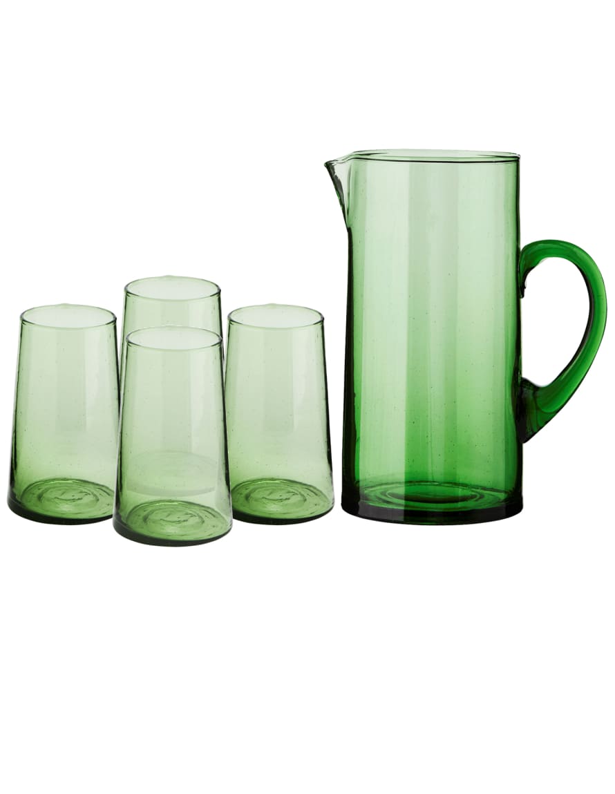 Le verre Beldi Highball Handmade Moroccan Beldi Glasses and Jug Set, Green