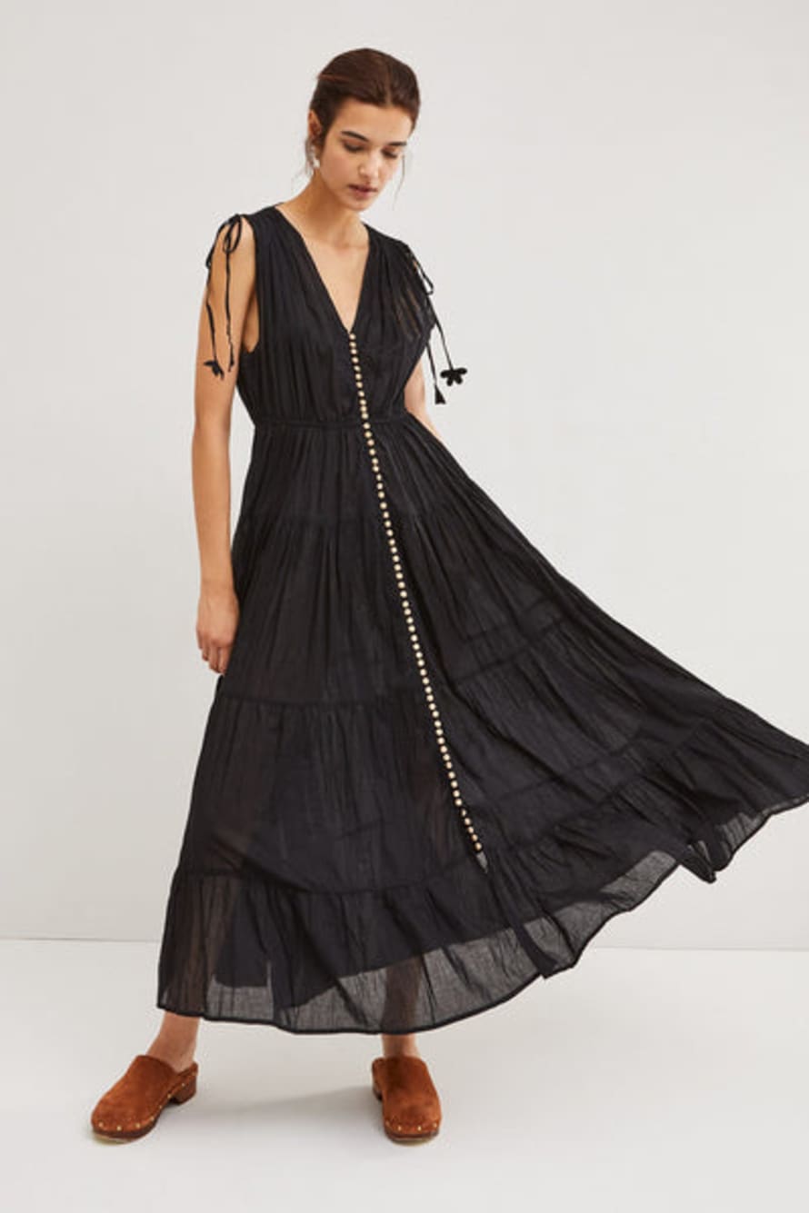 Ottod'Ame  Cotton Maxi Dress With Ruffles - Black