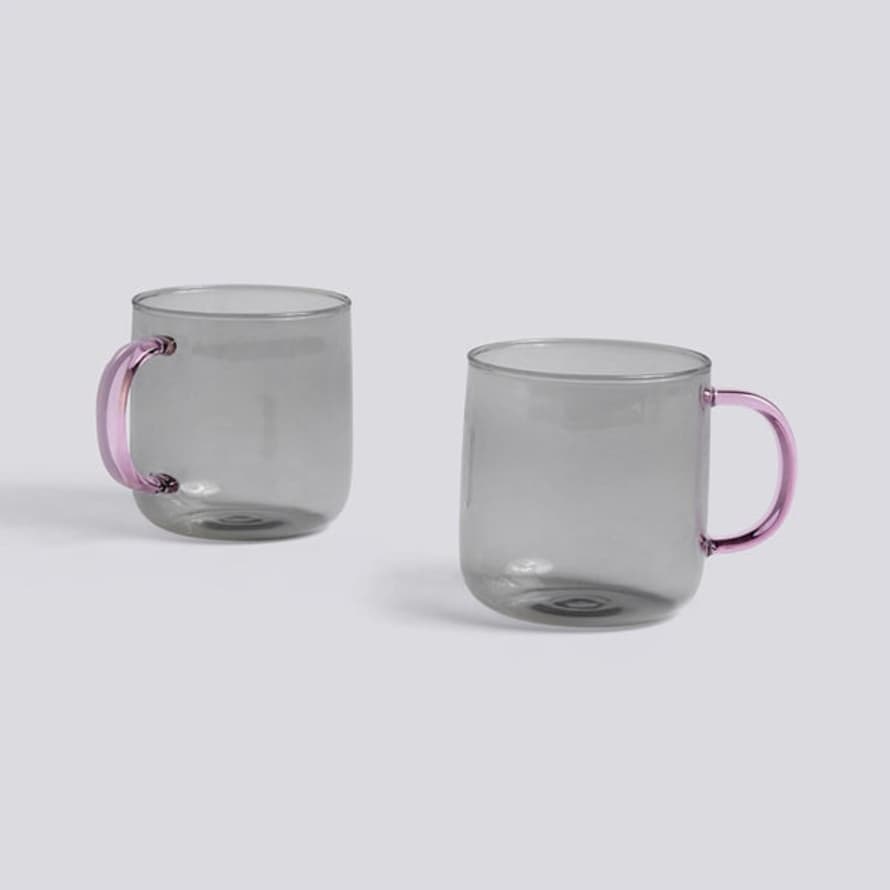 HAY - Borosilicate Mug - Light Grey With Pink Handle