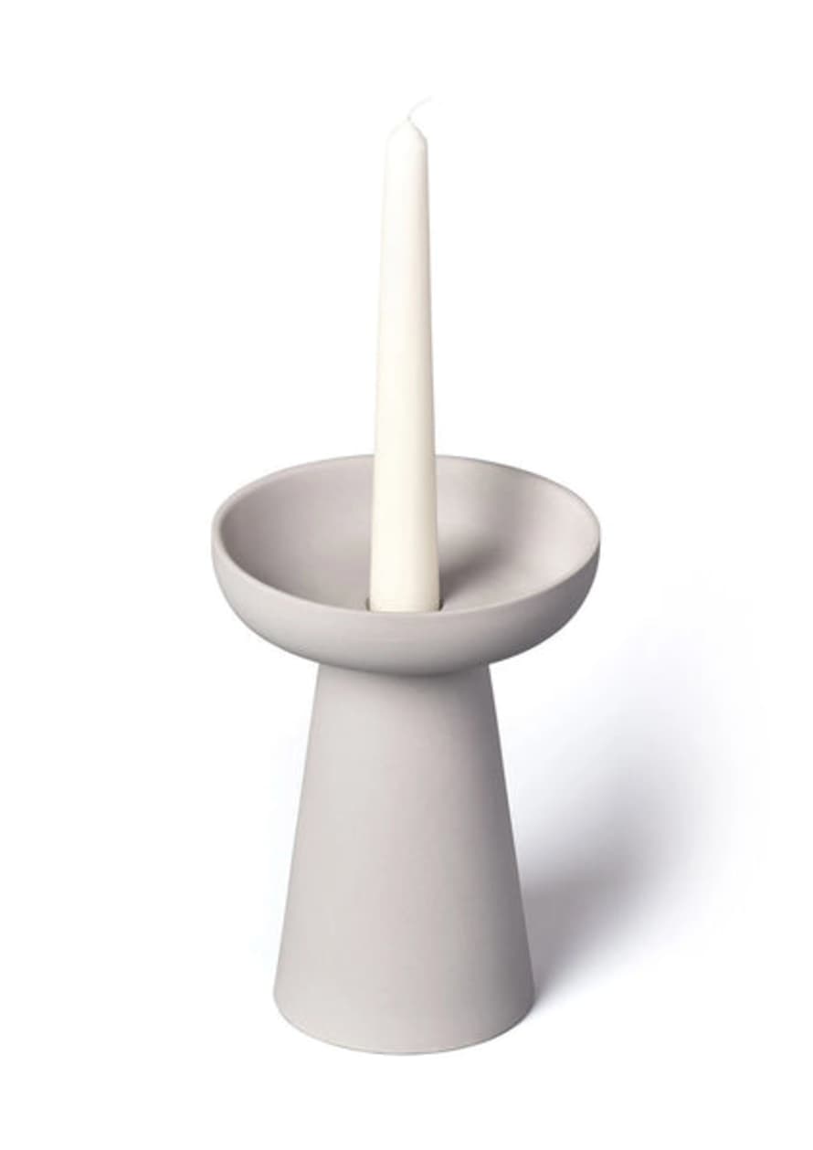 Aery Large Porcini Grey Candle Holder In Matte Clay