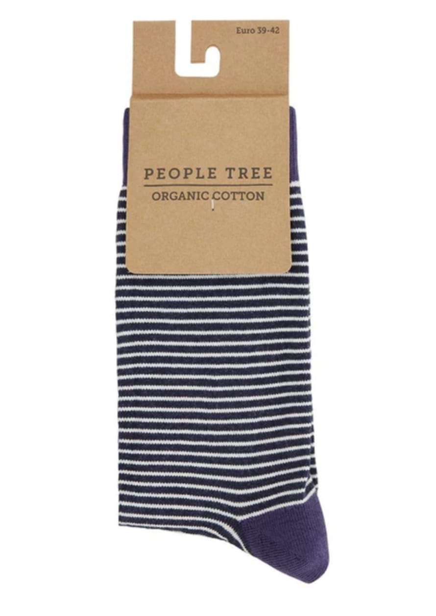People Tree Organic Cotton Socks In Navy Stripe