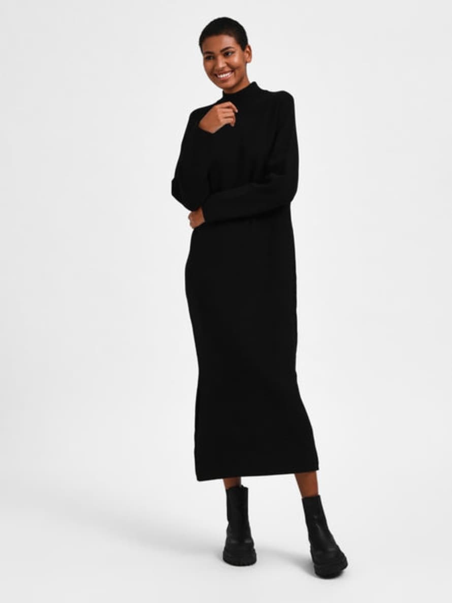 Selected Femme Merla Knit Midi Dress Black