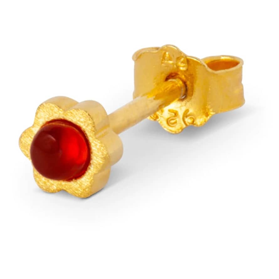 LULU Copenhagen Blomst 1pcs Earring - Gold/red Agate