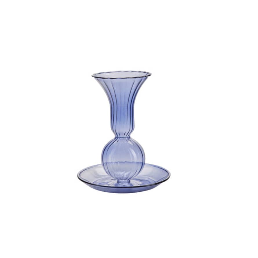 Bahne Blue Tulip Shape Glass Candle Holder