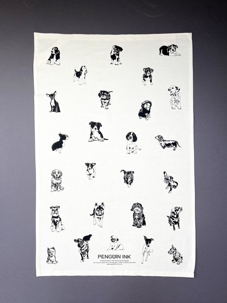 Penguin Ink Puppies Tea Towel