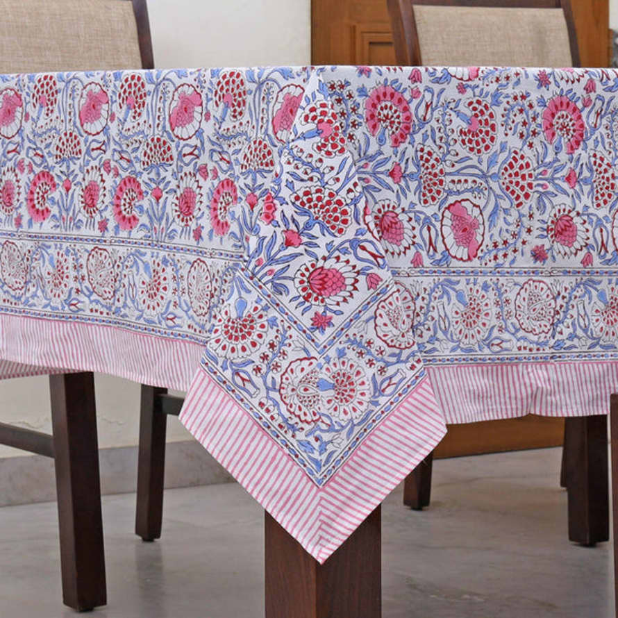 Janet Church Interiors Pink Haley Block Printed Tablecloth