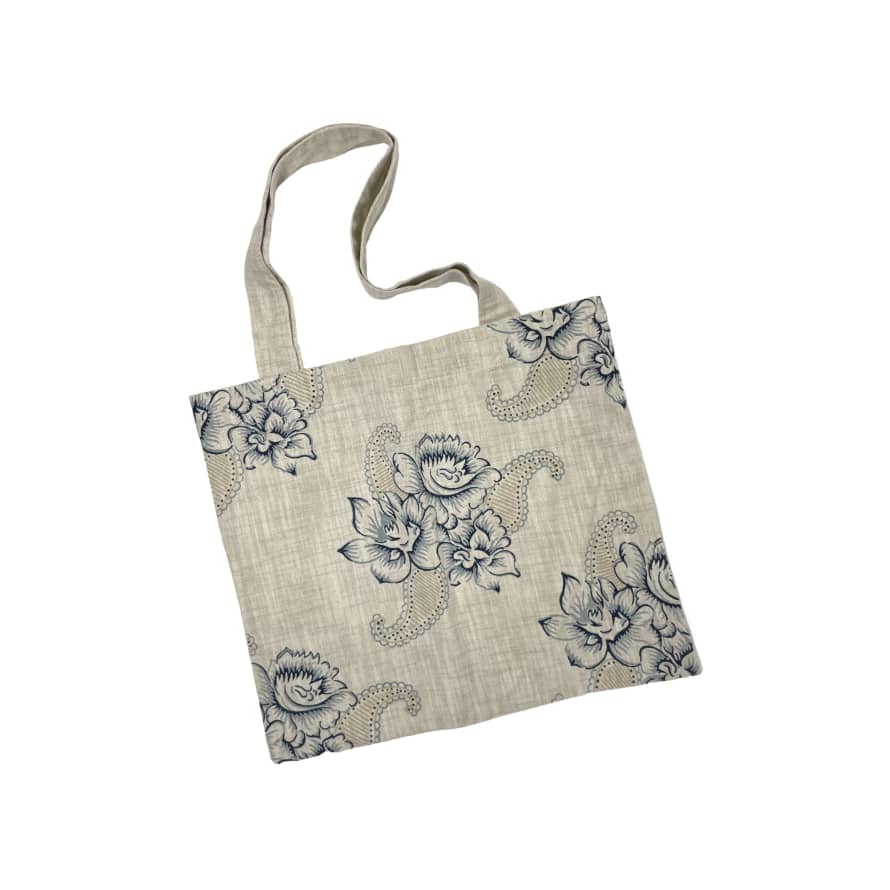 Pale & Interesting Roses and Paisley Tote Bag in Natural Chambray
