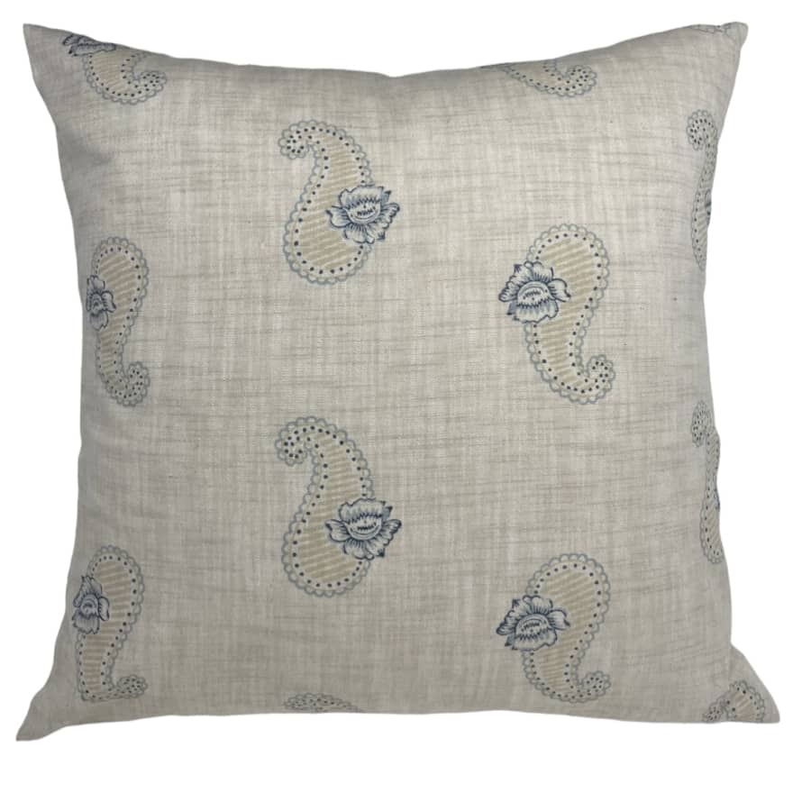 Pale & Interesting Scalloped Paisley Cushion Cover in Antique Blue 60 x 60 cm