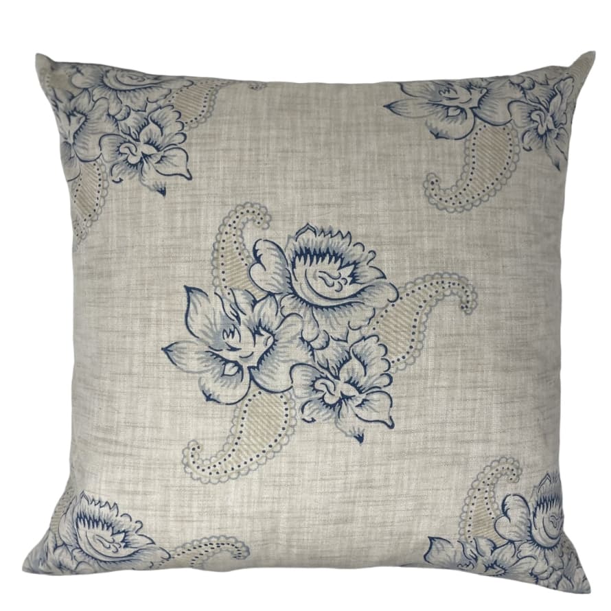 Pale & Interesting Roses and Paisley Cushion Cover  in Antique Blue 50 x 50 cm