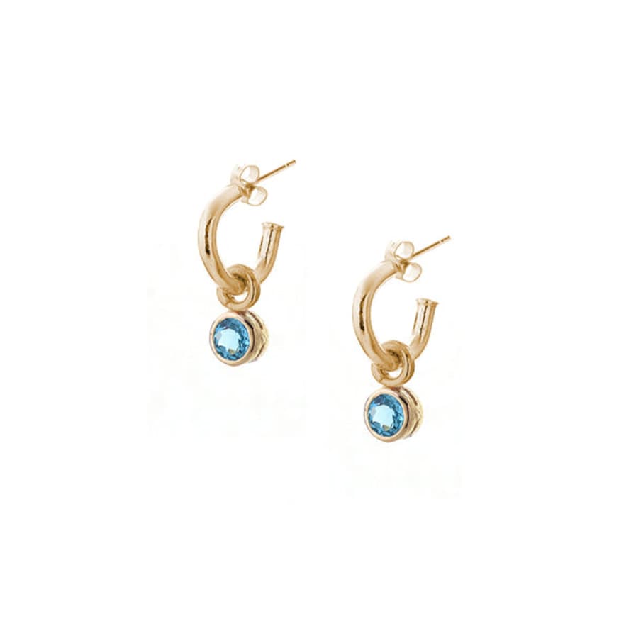 Renné Jewellery 9 Carat Gold Mini Hoop And Blue Topaz Tiny Sweeties