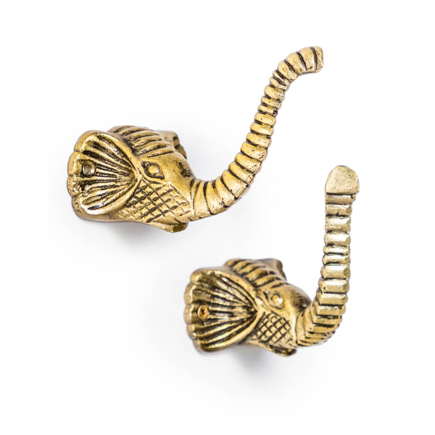 &Quirky Antique Gold Elephant Hook : Set of 2