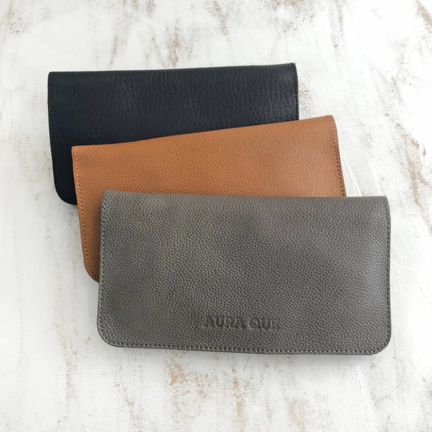 AuraQue Imanda Handcrafted Leather Long Wallet I Grey