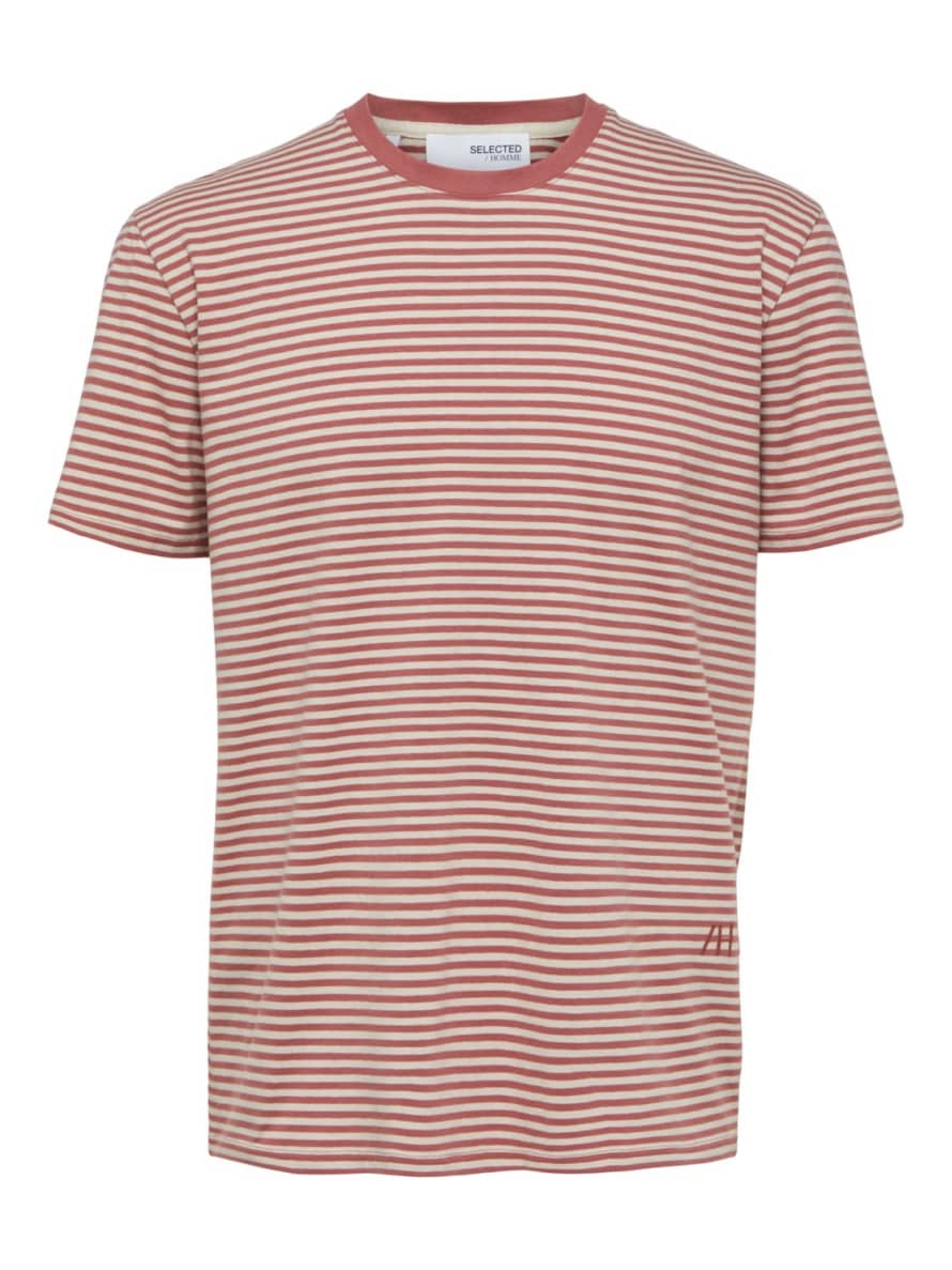Selected Homme T-shirt Rayé Vieux Rose