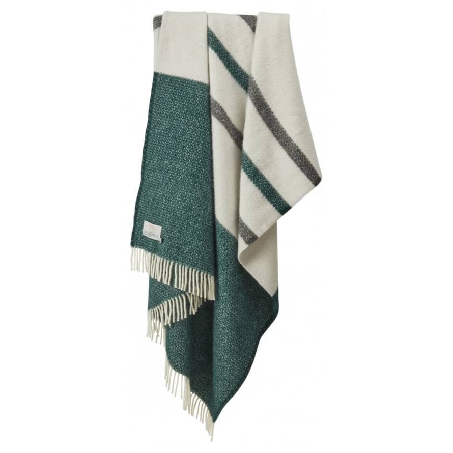 Tweedmill Textiles Emerald Green & Charcoal Brecon Stripe Pure New Wool Throw 