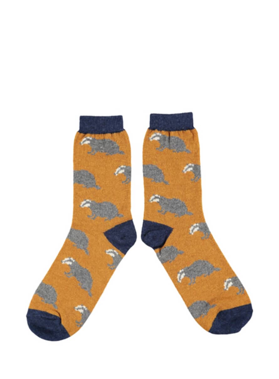 Catherine Tough Men's Lambswool Ankle Socks In Mustard Badger From
