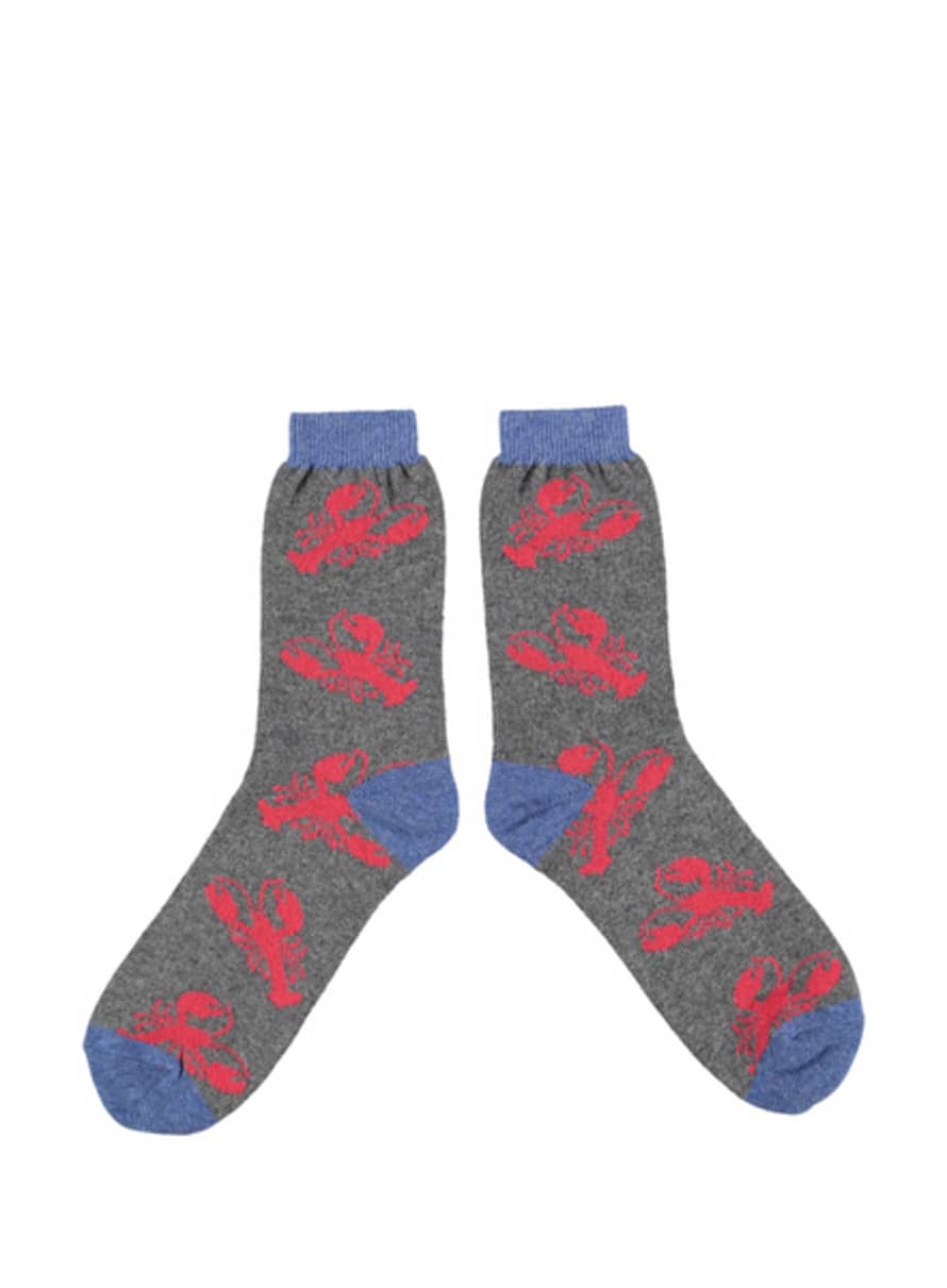 Catherine Tough Men's Lambswool Ankle Socks In Grey Lobster From