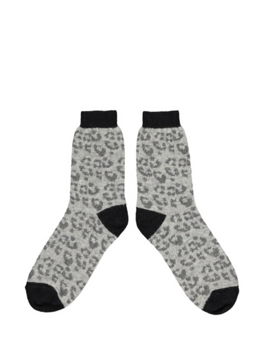 Catherine Tough Women's Lambswool Ankle Socks In Grey Leopard From
