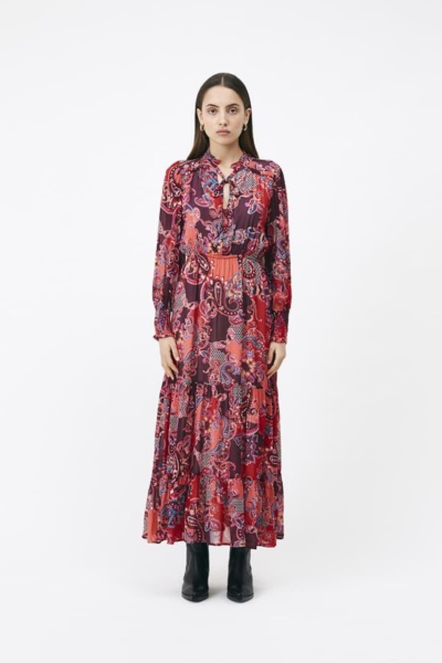 SUNCOO Cipri Plum floral paisley print long fluid dress 