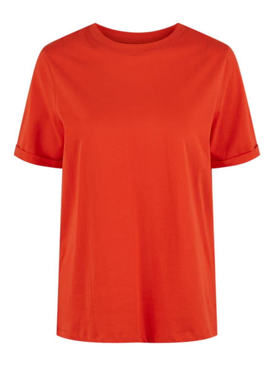 Pieces Pcria Tangerine Tango Fold Up Solid T-shirt