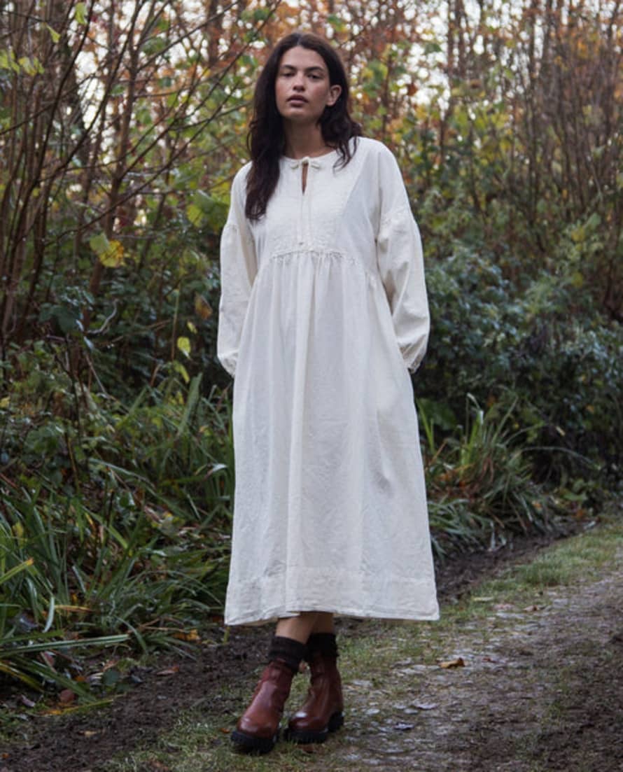 Beaumont Organic Aw23 Maple Cotton Linen Dress In Off White