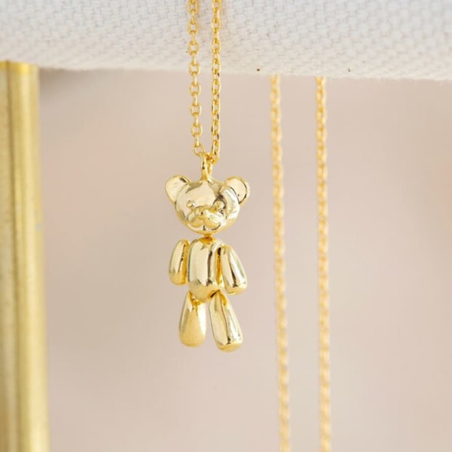 Lisa Angel Dancing Teddy Bear Necklace In Gold