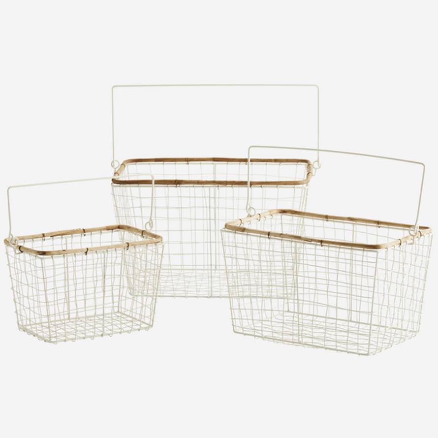 home Wire Basket W/ Bamboo -cream