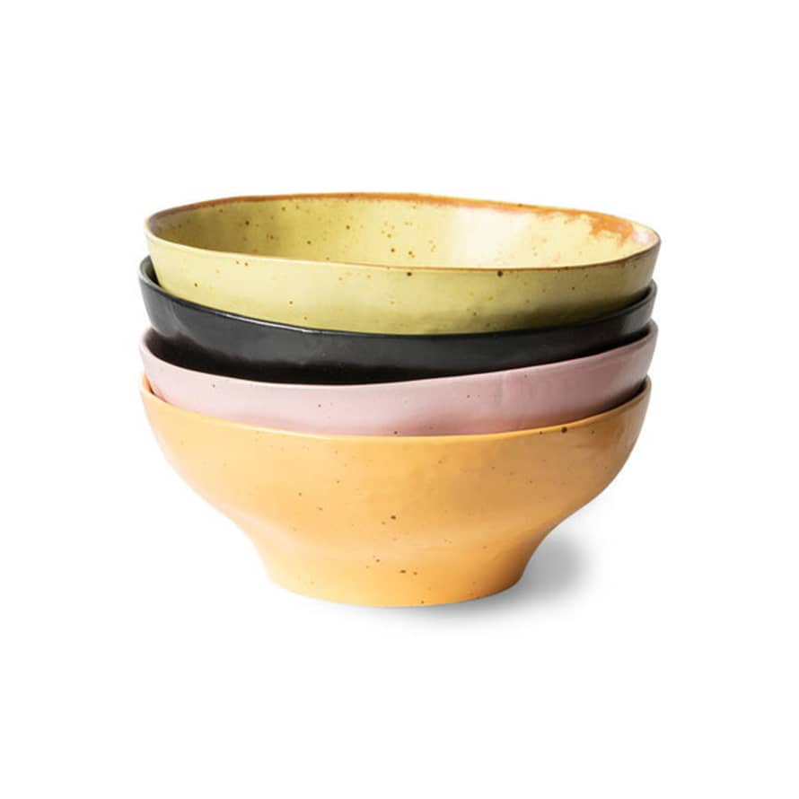 HKliving Bold & Basic Ceramics: Small Bowl Mixed Colours (set Of 4)