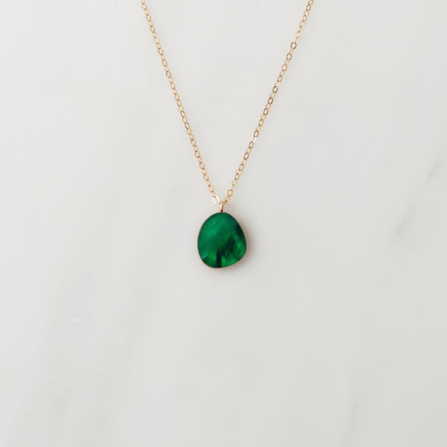 Wolf & Moon Emerald Mother Of Pearl 'beatrice' Necklace