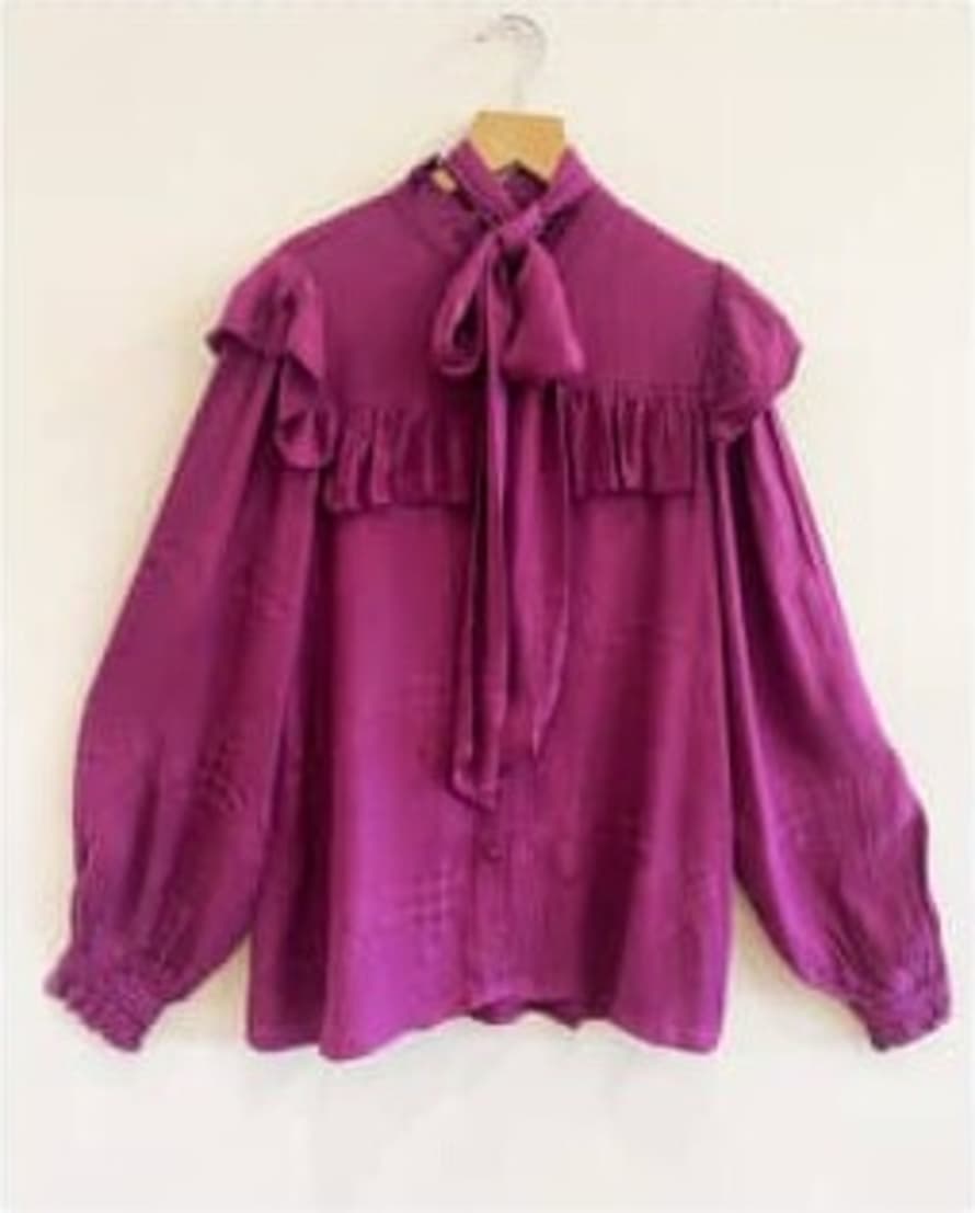 SUNCOO LORENA violet silky pussy bow blouse