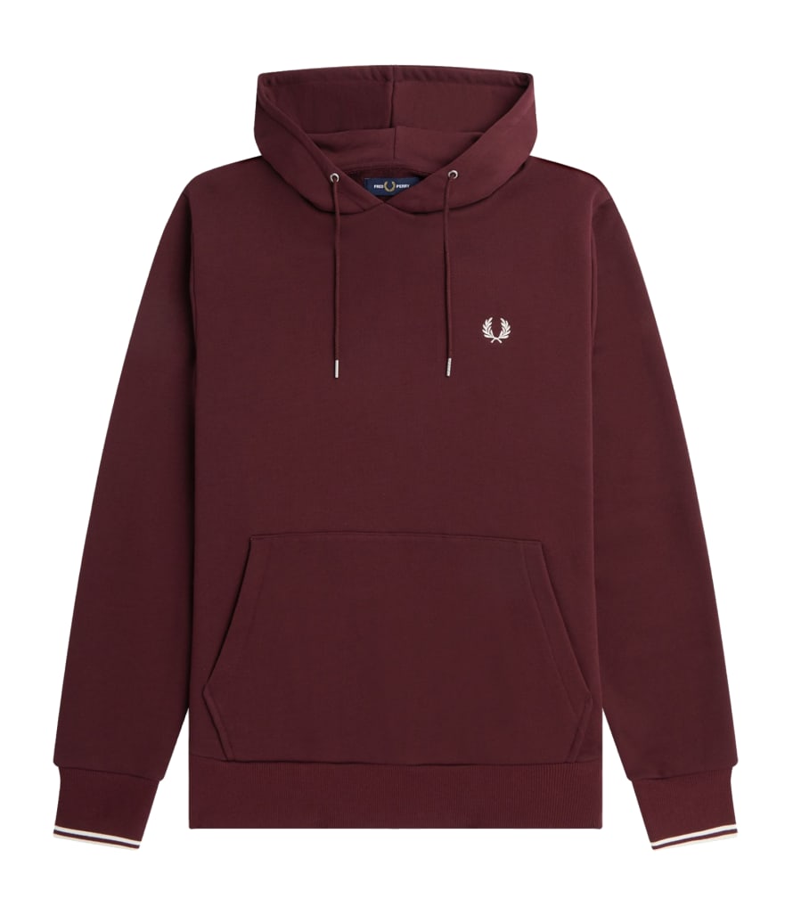 Fred Perry Tipped Hooded Sweatshirt Dark Red