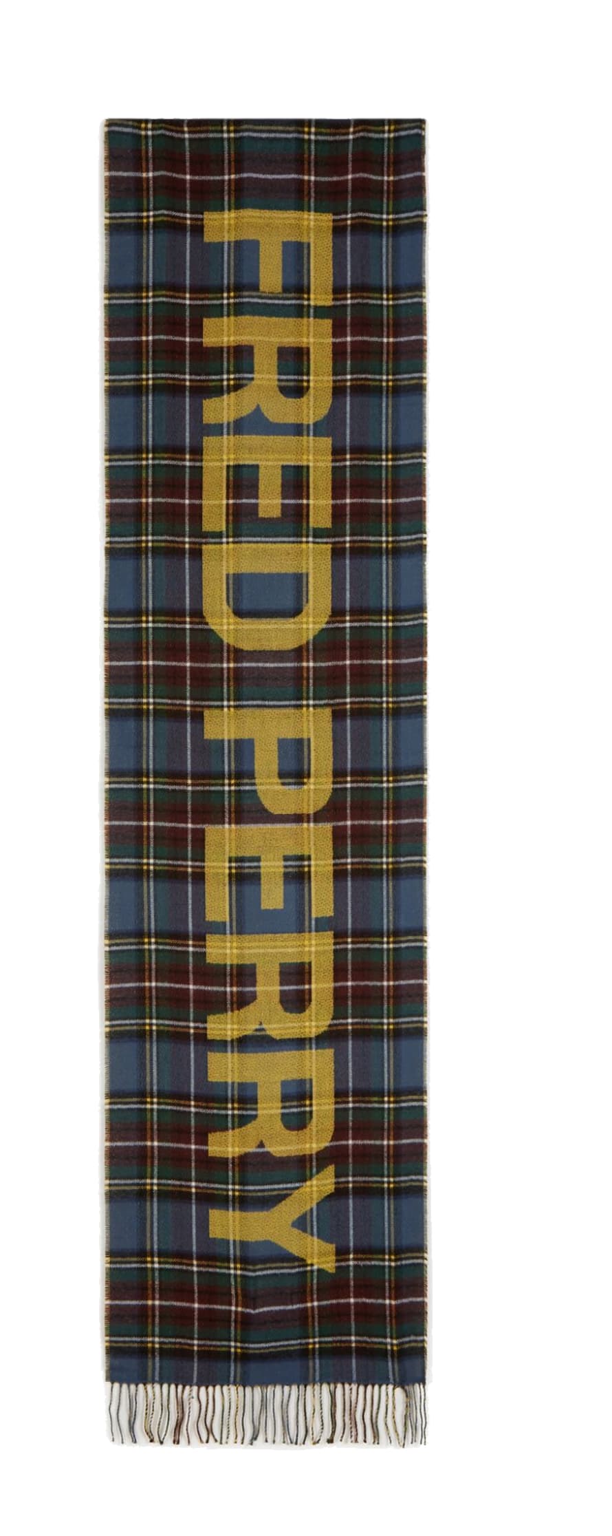 Fred Perry Authentic Graphic Oversized Scarf Tartan Silver Blue & Chrome Yellow
